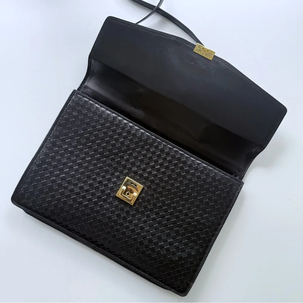 Vintage Florence Leather School / Scuola Del Cuoio Black Woven Leather Briefcase - Picture 8 of 16